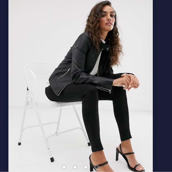 Vila Faux Leather Collarless Jacket - Picture 4 of 10